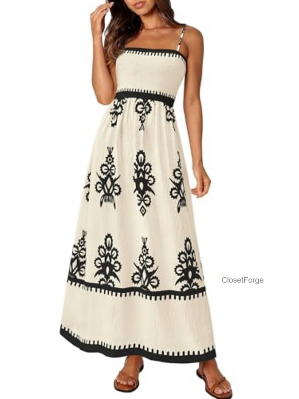 Women's Boho Floral Maxi Dress Sleeveless A-Line Sundress with Pockets